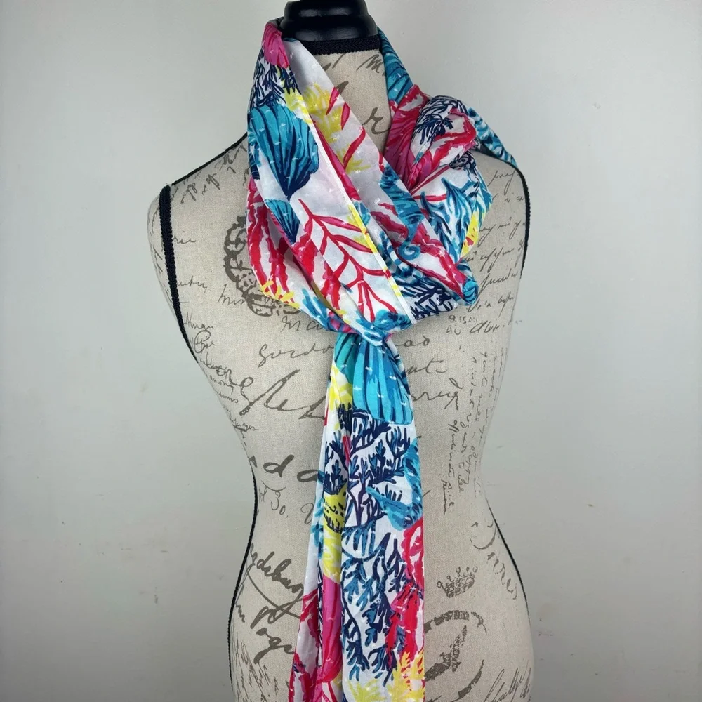 Jason Wu-QVC tropical beach scarf-colorful print-EUC
